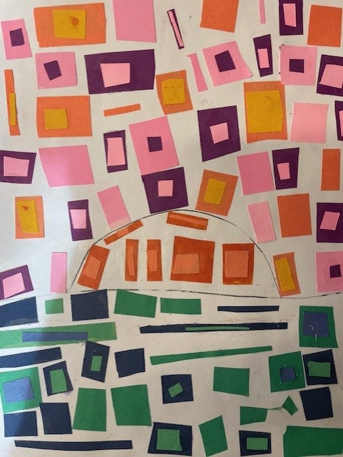 Students studied mentor artist Alma Thomas and her use of abstract art and explosive color to highlight nature. Students then created their own “flickers of color.”