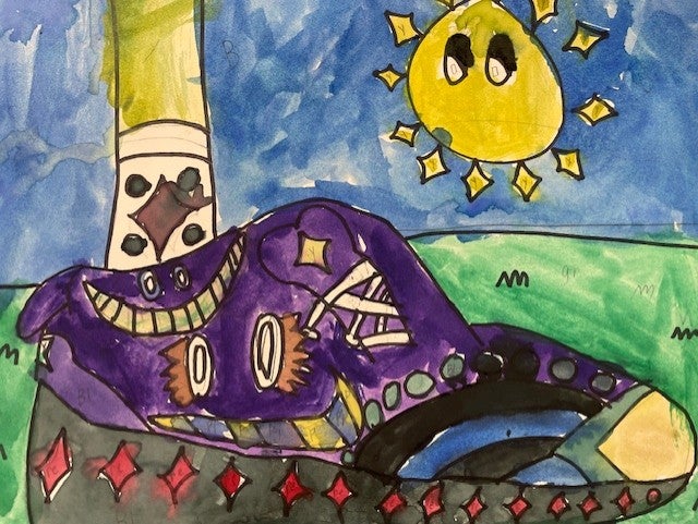 Students learned about contemporary Coast Salish art by studying visual artist and activist Louie Gong. They then utilized trigons, ovoids, crescents and u-shapes to design their own sneakers.