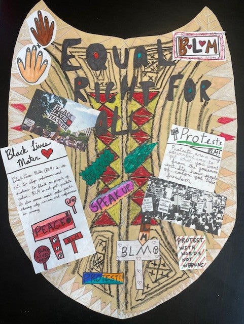 mixed media on the shape of the shield