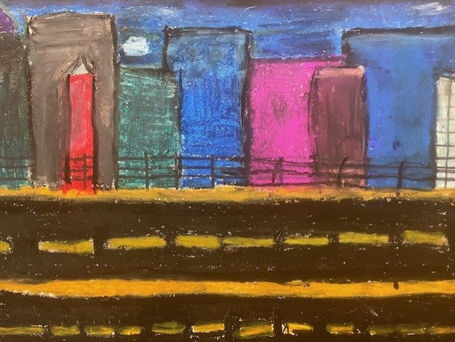 Students learned about creating depth through foreground, middle ground and background and overlapping shapes.