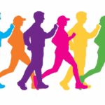 People walking and running