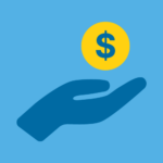Graphic for donations with a hand reaching out to receive money
