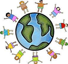graphic image of a students with their arms aloft all around the world