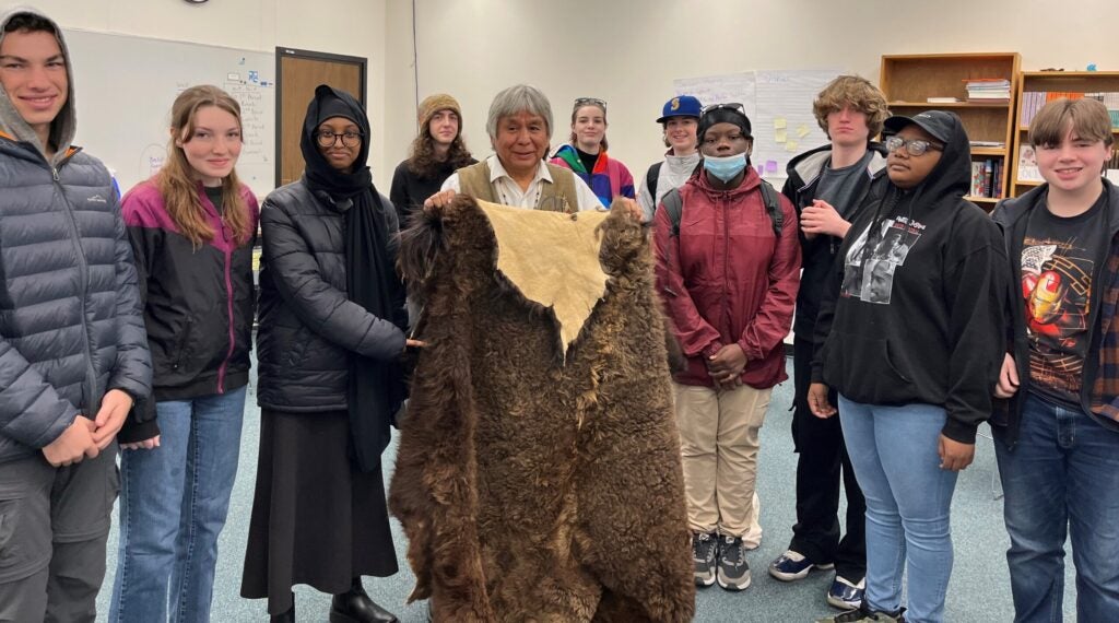 MCHS Students with Yakima Nation Elder Glen Pinkham