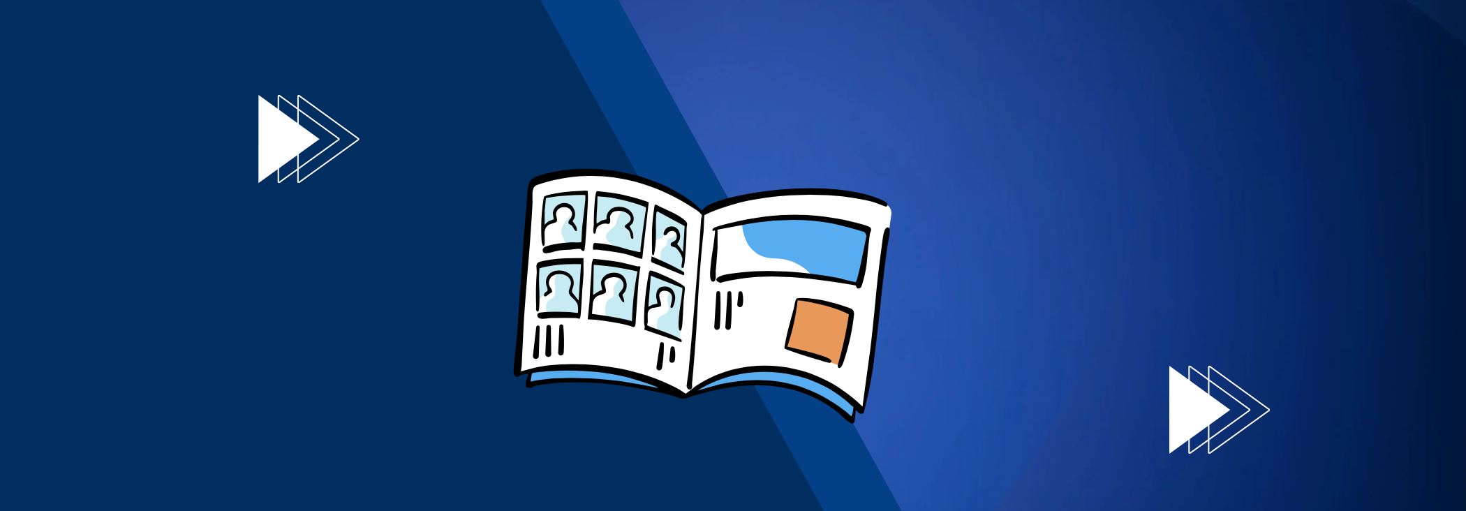 Open Yearbook with blocks for photos.