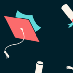 Caps and Rolled Diploma Banner