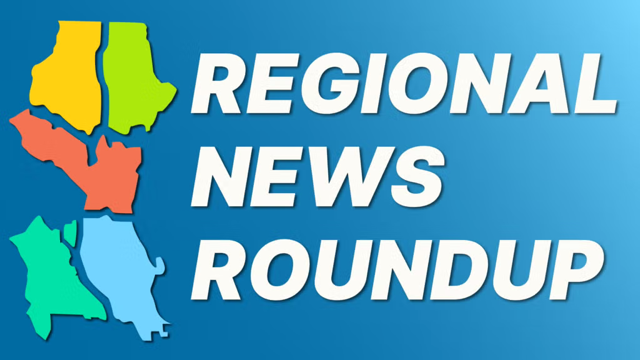Map sections of Seattle broken up. Text: Regional News Roundup