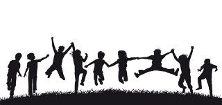 silhouette of children playing