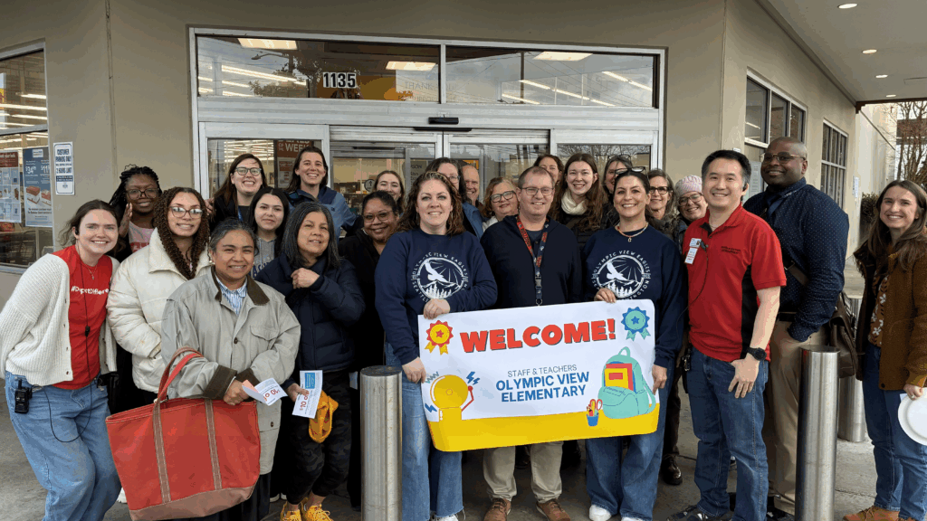Olympic View staff at OfficeMax in Ballard for a shopping event