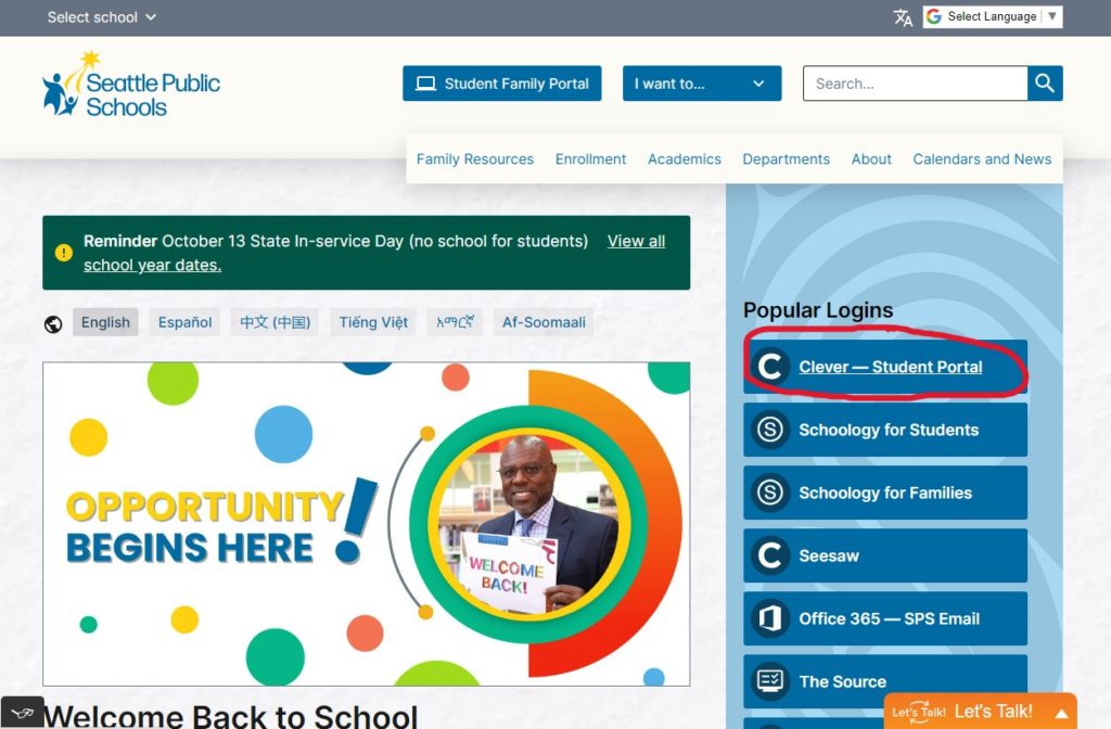 1. Go to Seattle Public Schools website and click on Clever on the right side