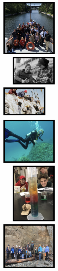 Maritime students on boat, snorkeling, experimenting, hiking