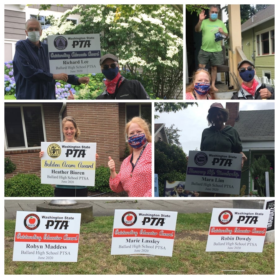 PTSA Members holding PTA Signs outside the BHS School building