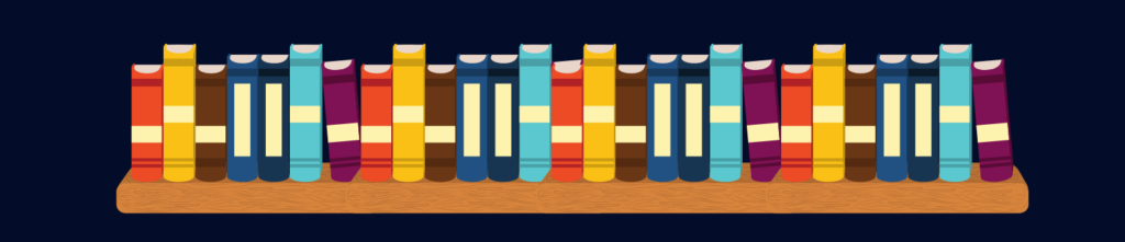 Book images across a shelf