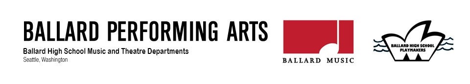 Ballard Performing Arts text and Music and Playmakers Logos