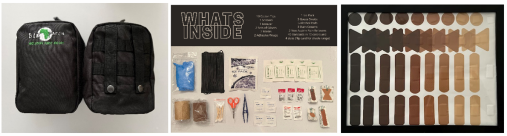 Blkpatch Kit backpack and bandaids in skin tones and health items