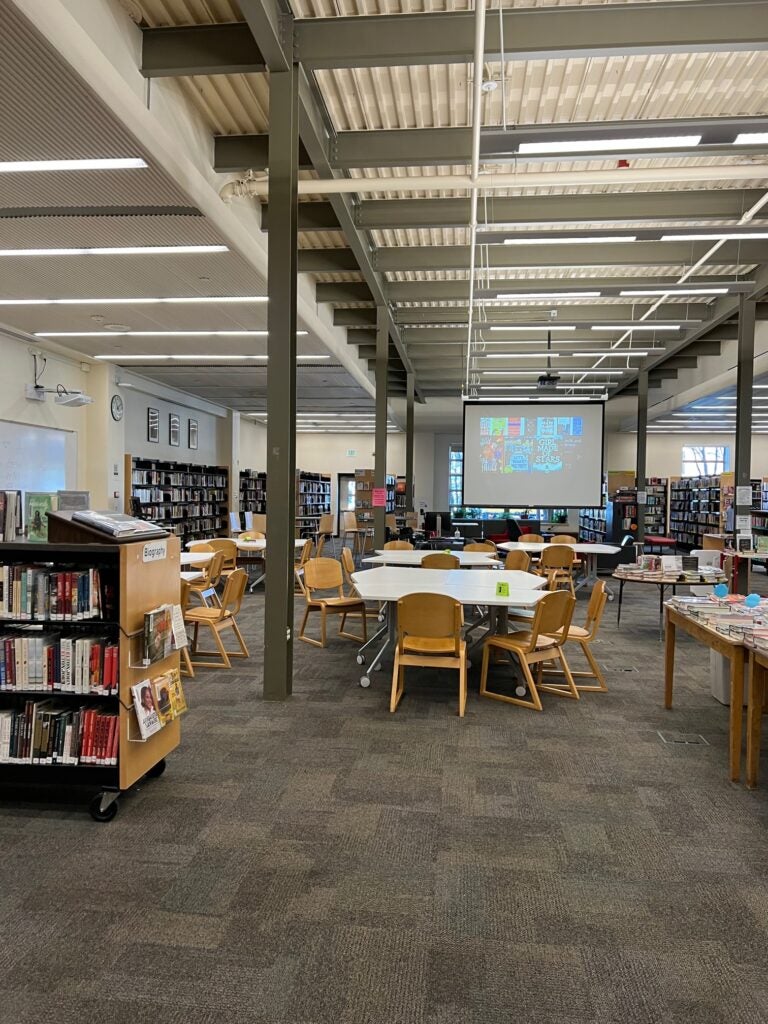 BHS Library Overview of room tables, projector