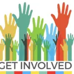 Raised Hands in Multiple colors Text Get Involved