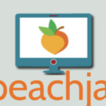 Computer Screen with Peach. Text Peachjar logo