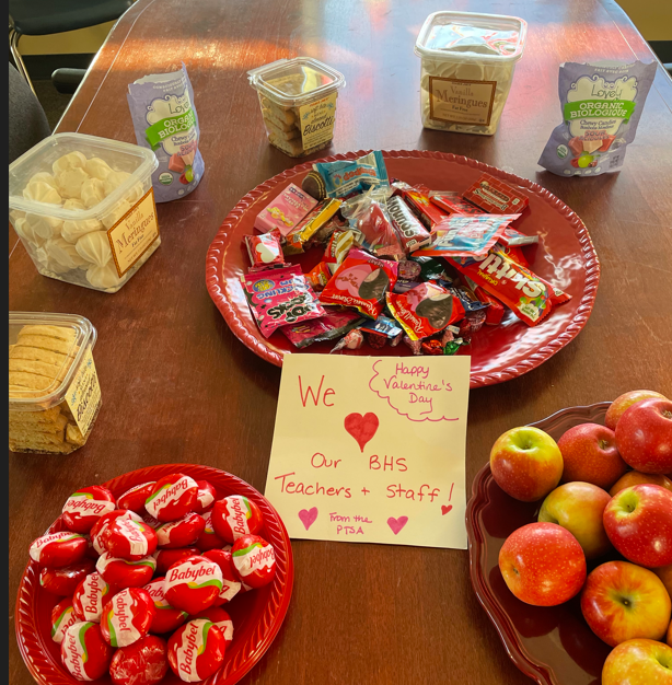 Food and candy on a Staff Table