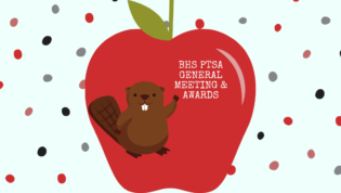 Apple with Beaver. Text: BHS PTSA General Meeting & Awards