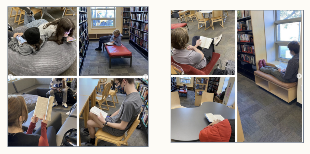 Students reading in the BHS library.