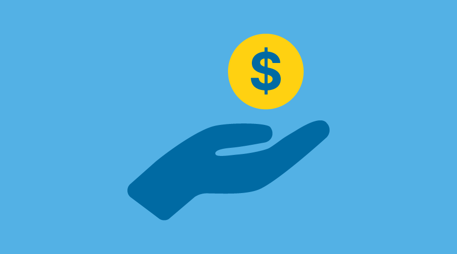 Graphic for donations or fundraising, a hand reaching out to receive money