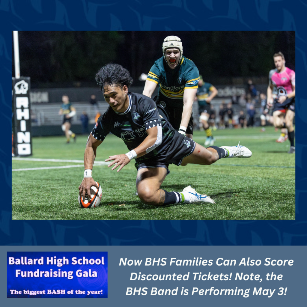Rugby Player Logo. Text: BHS Fundraising Gala Discounted Tickets.