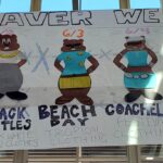 Beaver Week Banner with 5 dressed up beaver characters. Text for days of the week on webpage.