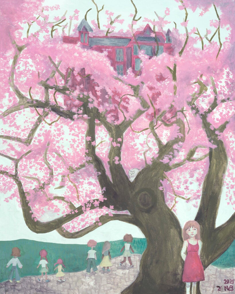 Cherry Tree House with girl in front. Nico Bos.
