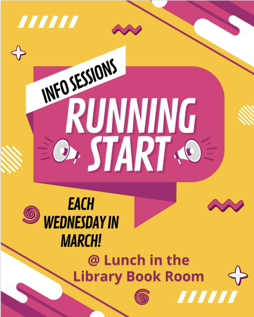 Graphic Images from Instagram messaging. Text: Info Sessions Running Start. Other text on webpage.