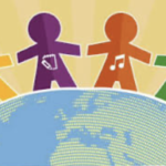 Hand and Hand figures on top of the world globe