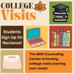 Counseling Center Instagram Collage with text: College visit and cap and books.