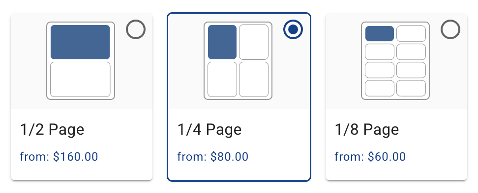 Grad Ad sizes and prices that are on screen.