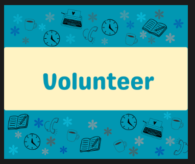 Computer items in background. Text: Volunteer