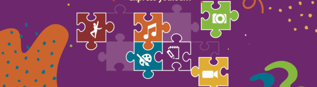 Puzzle pieces collage. Art, Music, Film, Dance