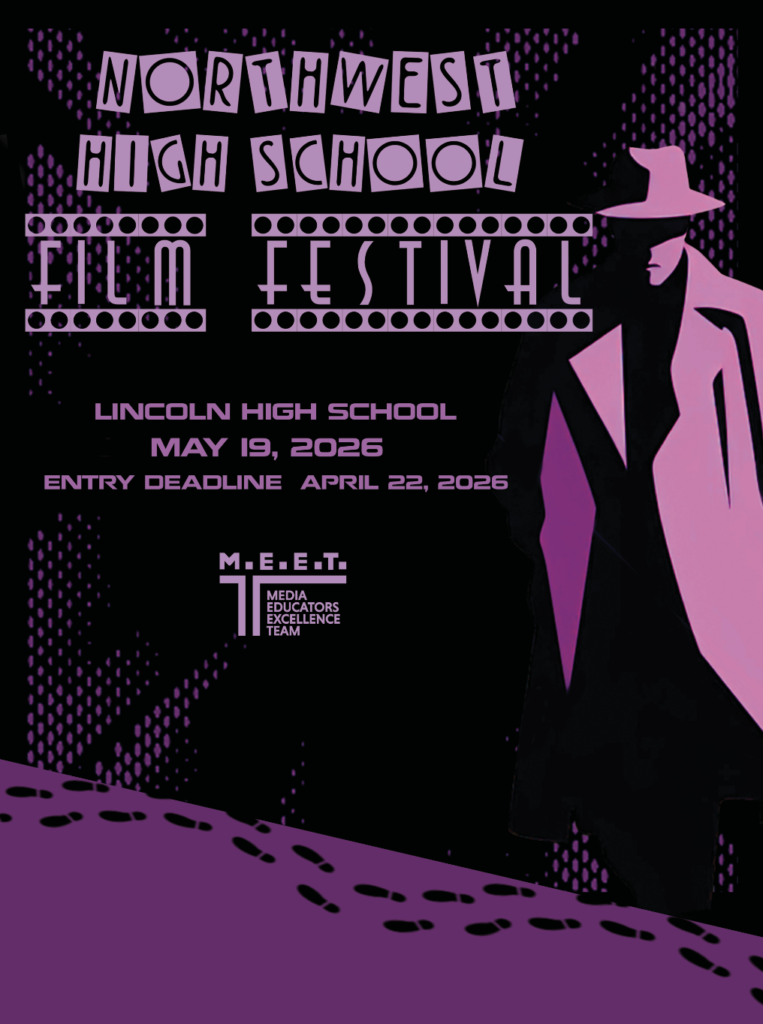 NWHSFF with dark figure with hat. Text. Lincoln HS May 19. 