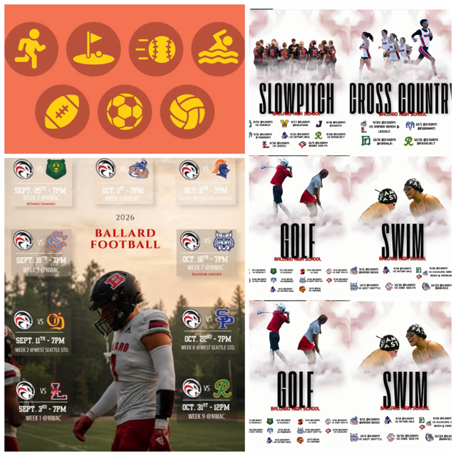 Collage of Fall Sports Schedules. Links on the webpage