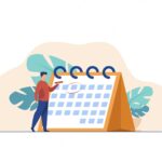 vector image: man circling a specific day on the calendar
