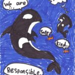 student artwork, orcas in the water